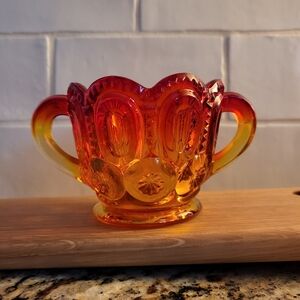 Vintage LE Smith Glass Amberina Red Amber Moon Stars Sugar Holder Glows